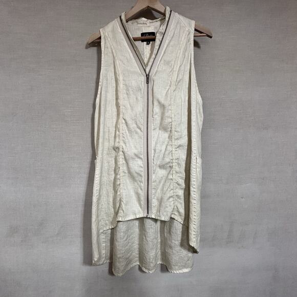 Luii Womens Linen Full Zip Sleeveless Top Large Lagenlook Minimalist Natural - Picture 3 of 9